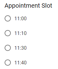 Screenshot of Google Form appointment slots