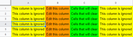 Screenshot of coloured columns to highlight actions
