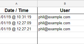 Screenshot of spreadsheet with logs from script