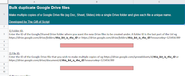 Screenshot of the tool for duplicating Drive files