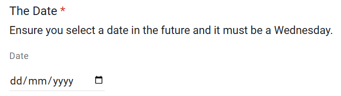 Google Form question asking for a date to be entered